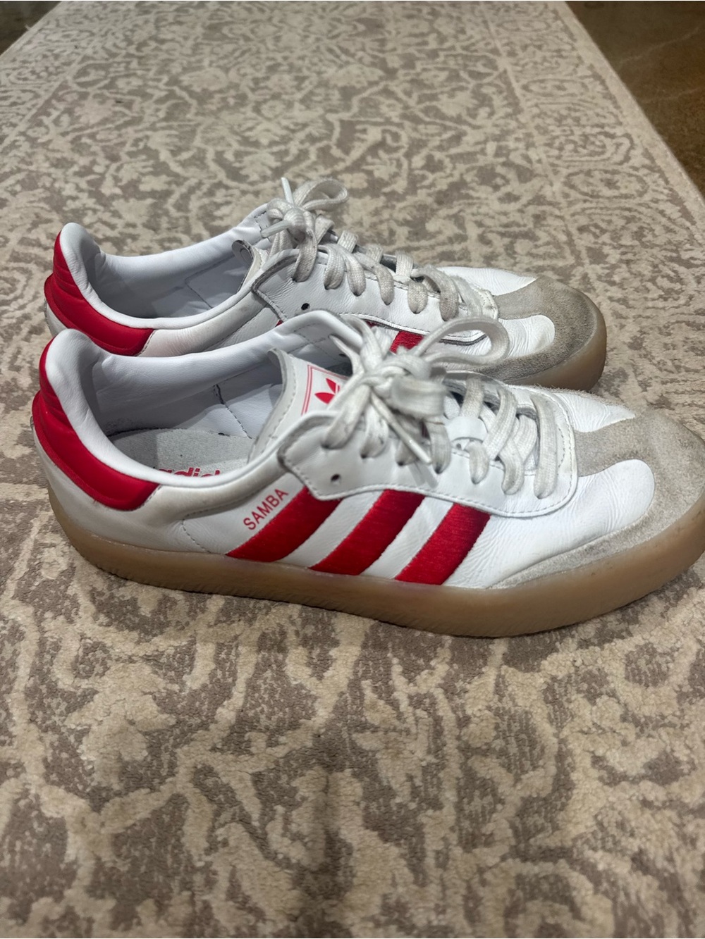 adidas White Sneakers with Red Stripes and Gum Sole